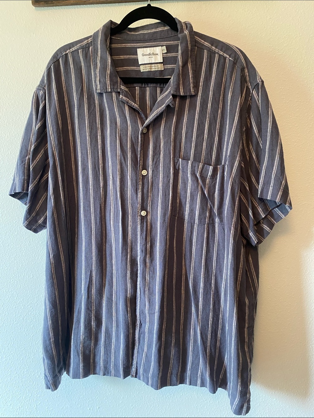 Goodfellow & Co Men's Short-Sleeve Stripe Button-Up Shirt - Blue